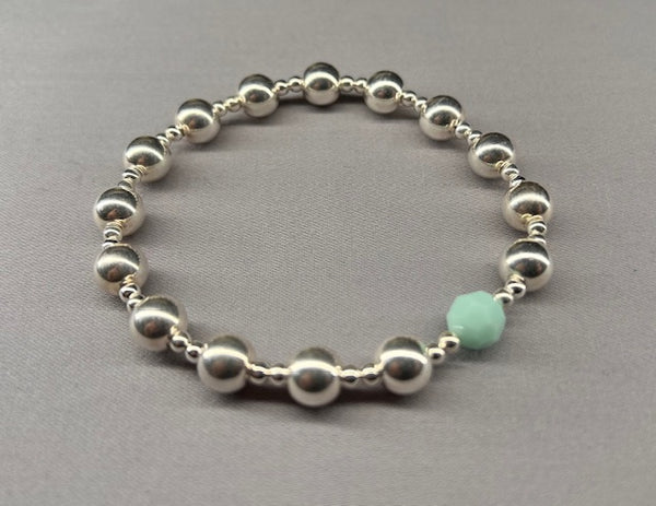 Sterling Silver 3mm and 8mm bead bracelet mint Swarovski