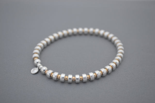 Designed by Alisa Signature Sterling Silver disc and Gold bead bracelet