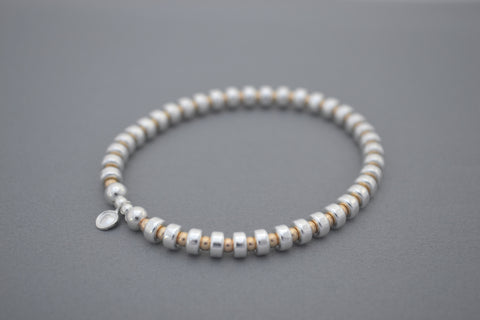 Designed by Alisa Signature Sterling Silver disc and Gold bead bracelet