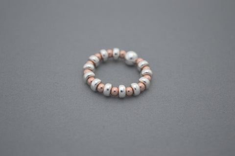 Rose Gold bead and Sterling Silver disc ring