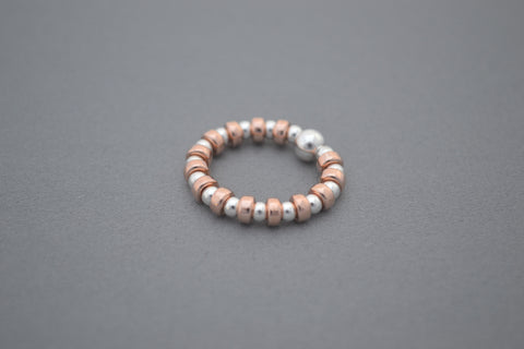 Rose Gold disc and Sterling Silver bead ring