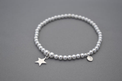 Sterling Silver 4mm bead bracelet with flat star charm
