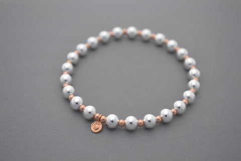 Rose Gold small ball and medium Sterling Silver bead bracelet