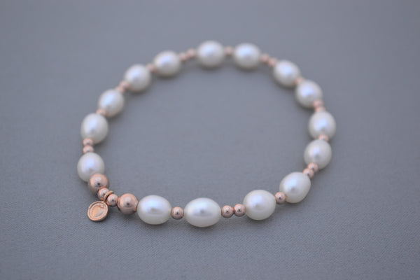 Freshwater Pearl and Rose Gold bead bracelet