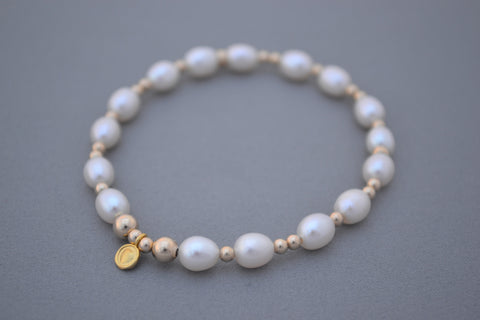 Freshwater Pearl and 24k Gold bead bracelet