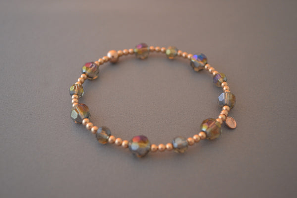 Rose Gold bead bracelet with smokey glass beads