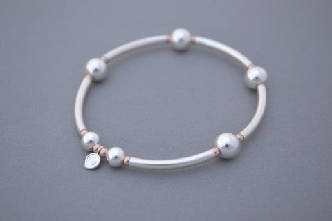 925 Sterling Silver noodle and Rose Gold mix bead handmade bracelet