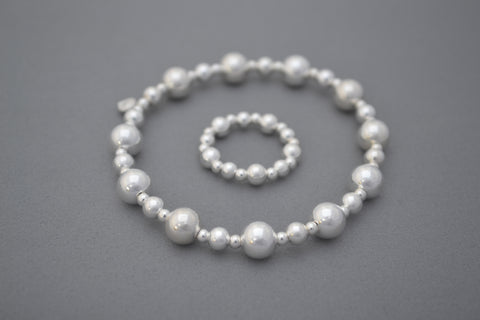 Sterling Silver 8mm mixed bead bracelet with matching ring set