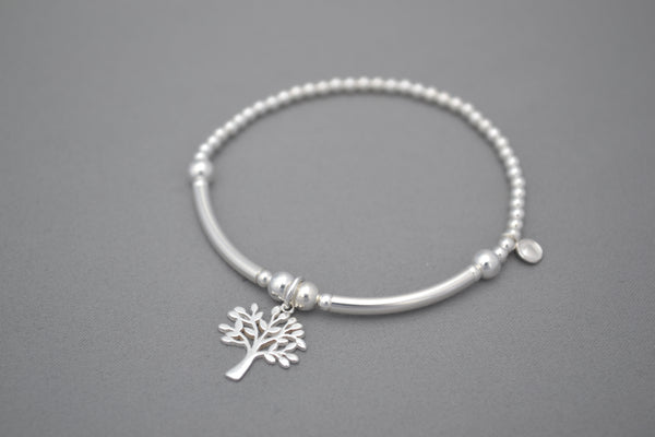 Limited Edition Tree of Life Sterling Silver half noodle and bead bracelet