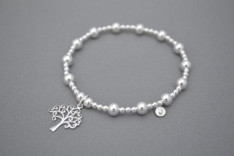 Limited Edition Tree of Life Sterling Silver mixed ball bead bracelet