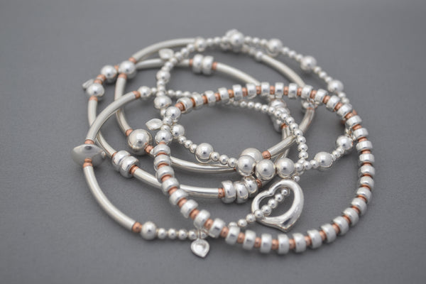 Designed by Alisa Signature Sterling Silver disc and Rose Gold bead bracelet