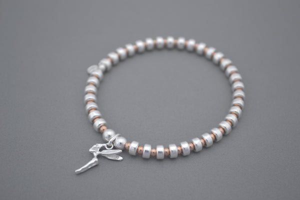 925 Sterling Silver handmade bead and disc bracelet with Tinkerbell Charm