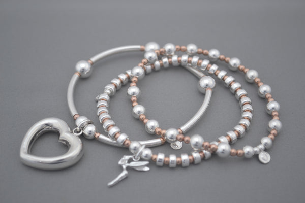 Designed by Alisa Signature Sterling Silver disc and Gold bead bracelet with Tinkerbell Charm