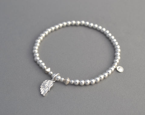 Sterling Silver handmade angel wing charm bead bracelet