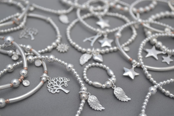 Limited Edition Tree of Life Sterling Silver half noodle and Rose Gold bead bracelet