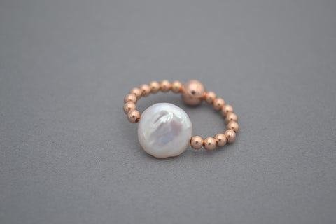Rose gold bead and Freshwater pearl ring