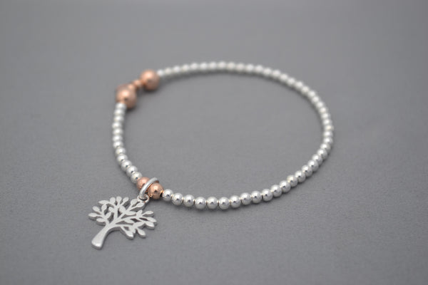 Limited Edition Tree of Life Rose Gold and Sterling Silver bead bracelet