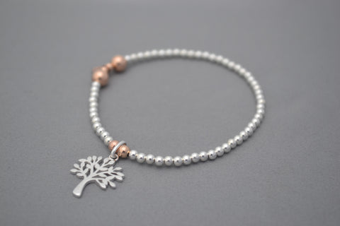 Limited Edition Tree of Life Rose Gold and Sterling Silver bead bracelet