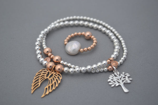 Limited Edition Tree of Life Rose Gold and Sterling Silver bead bracelet