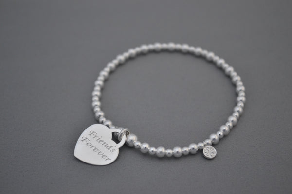 Sterling Silver 4mm mixed bead bracelet with Friends Forever charm
