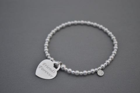 Sterling Silver 4mm mixed bead bracelet with Friends Forever charm
